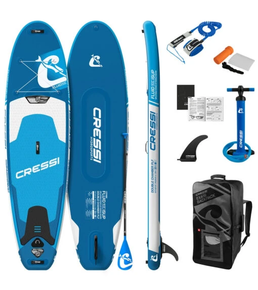CRESSI Fluid All Round Dc 10'2'' Inflatable SUP Set -Aqua Sport Sales 6856351121576 bluewhite 1a